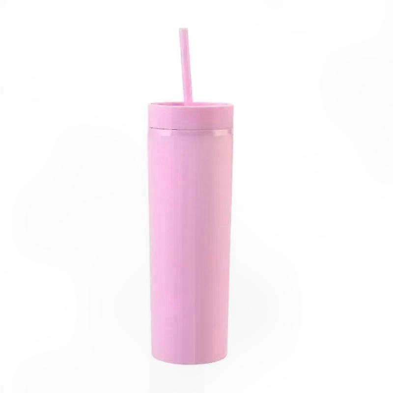Frosted Plastic Sports Bottle with Straw - Double Layer Candy Colored Cup for Coffee and Water - Portable and Durable Design