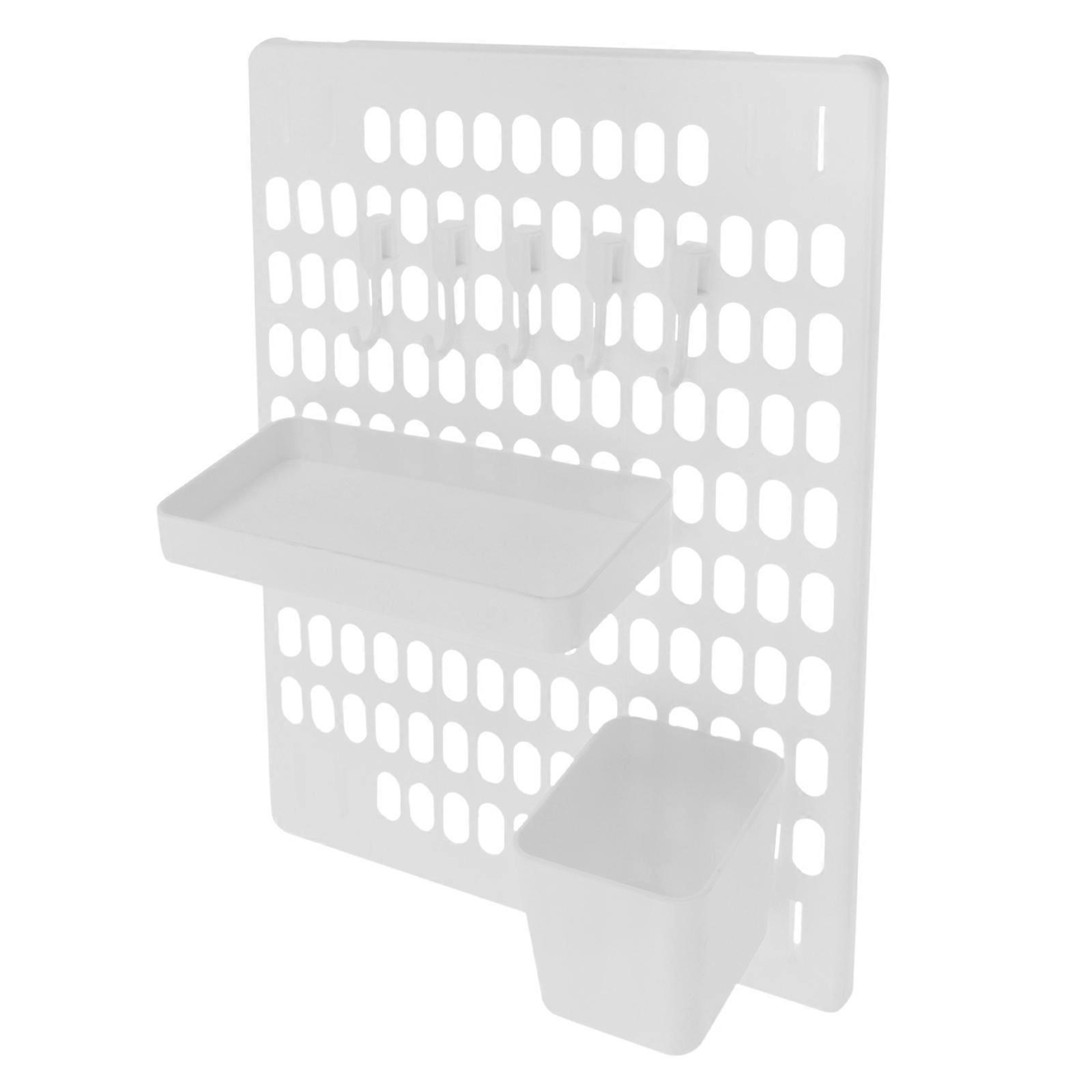 White Wall Mount Pegboard Panel for Bedroom Dorm Sturdy Material Maximizes Storage Set