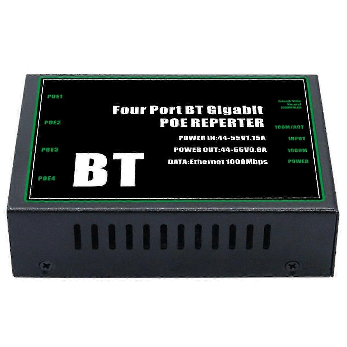 4-Port BT Gigabit POE Extender for 48V POE Camera - IEEE802.3 Repeater, 100/1000Mbps Speed