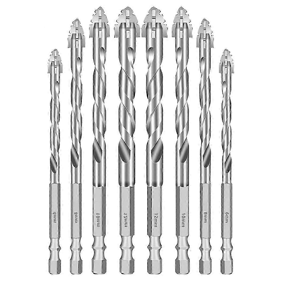 8PCS Multi-Purpose Drill Bits - Including Masonry & Eccentric Drill Bits with Four-Flute Sawtooth Design