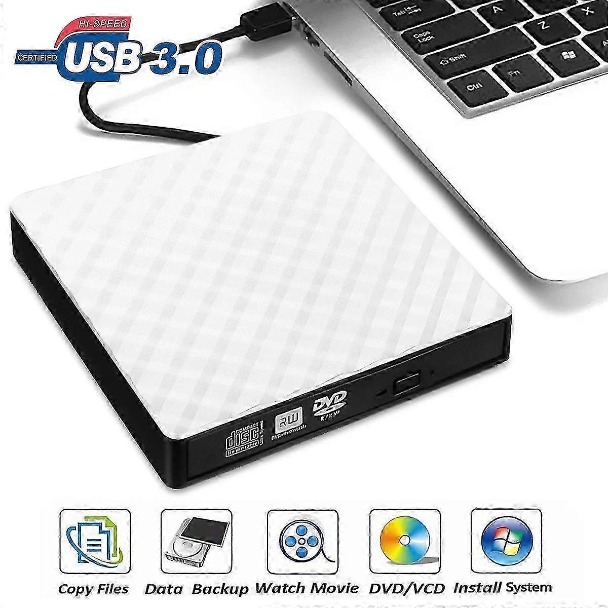 2025 2025 New External DVD CD Drive, USB 3.0 Slim Portable External DVD/CD RW Burner Drive Data Transfer Compatible with Laptop Desktop PC Windows Mac