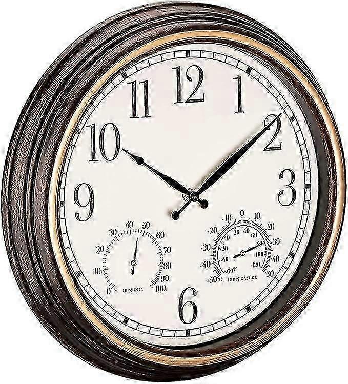Waterproof Outdoor Clock - 30.5cm Large Outdoor Clock And Thermometer For Garden - Battery Operated Wall Clock With Temperature And Humidity Edition