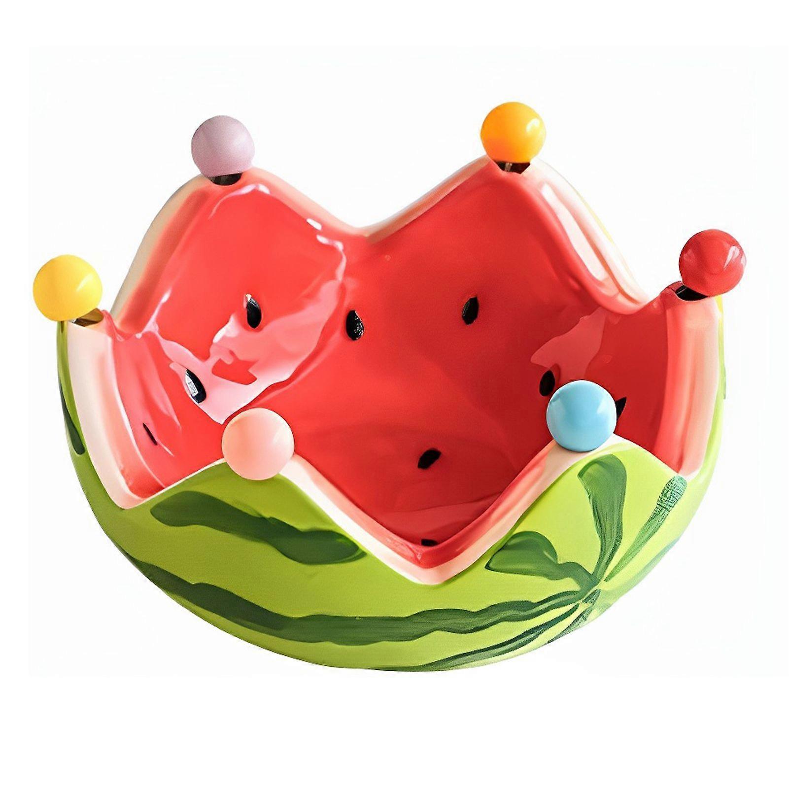 Dessert Salad Bowl Large Capacity Cute Watermelon Shape Fruit Plate with Forks Ceramic Storage Plate