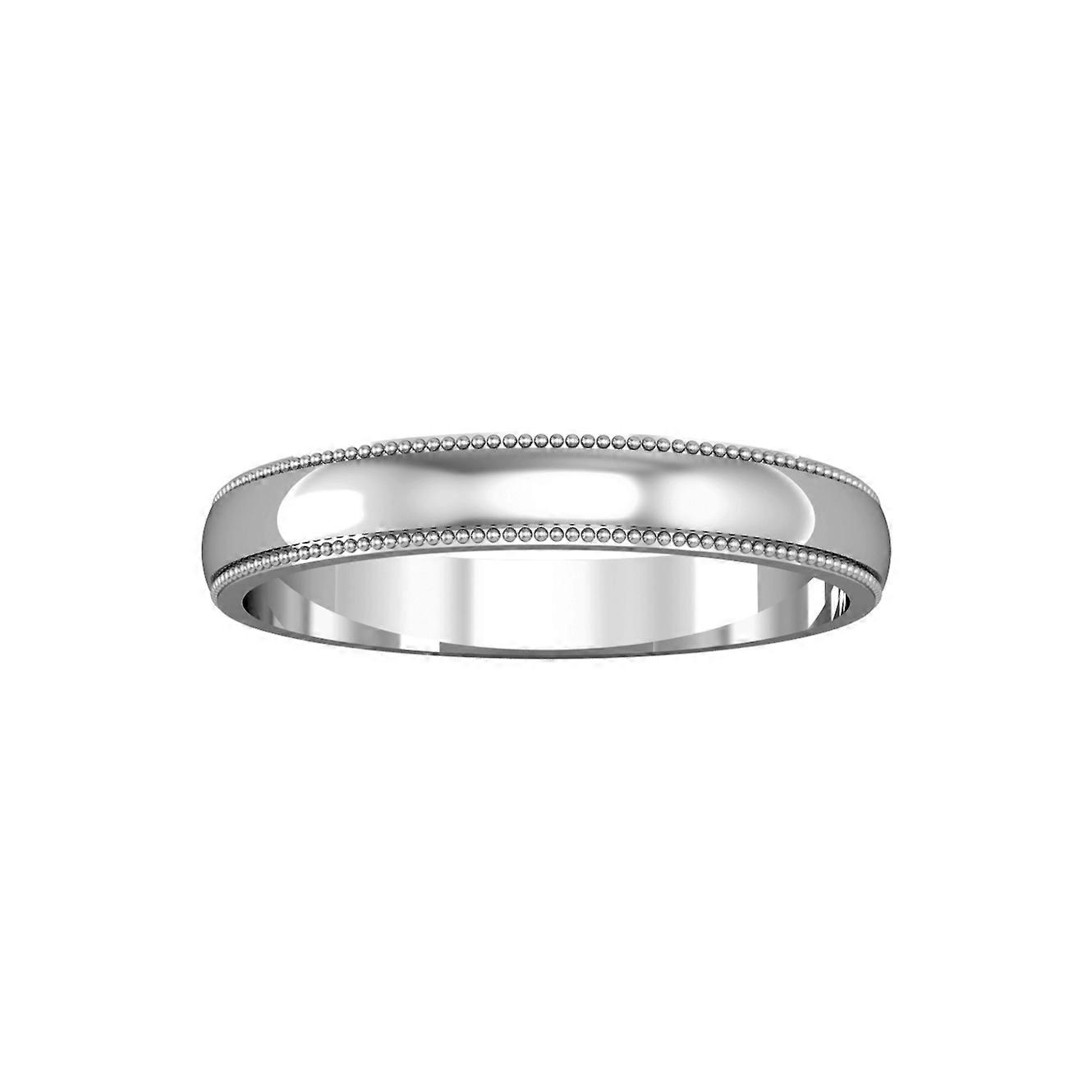 Jewelco London 18K 白金 - 3 毫米基本 D 形磨粒边缘戒指承诺/结婚戒指