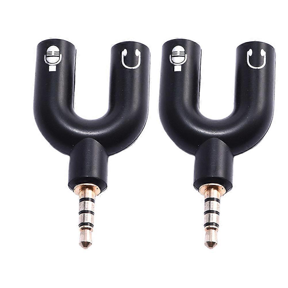 Mic and Headset Splitter Y-Shaped Audio Cable Head for Phone Earphone Microphone Computer Black Adapter 2Pcs