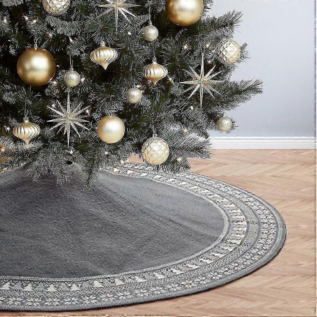 Christmas Tree Skirt, 36 Inch Cable Knit Knitted Thick Rustic Tree Skirt with Snowflake Xmas Tree Xmas Tree Skirt for Home Party Holiday Decoration,B