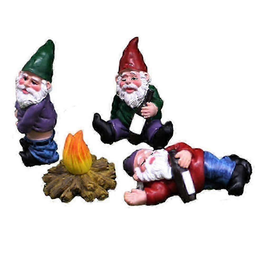 4件醉酒花园侏儒装饰雕像室外室内露台草坪门廊装饰礼品