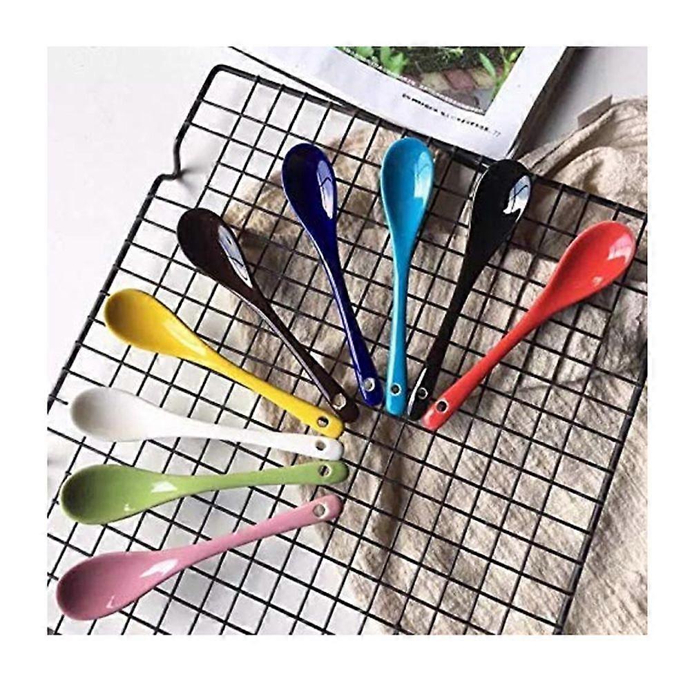 8pcs 13cm Ceramic Spoon Multi-function Coffee Scoop Tea Spoon Tableware for Home Restaurant