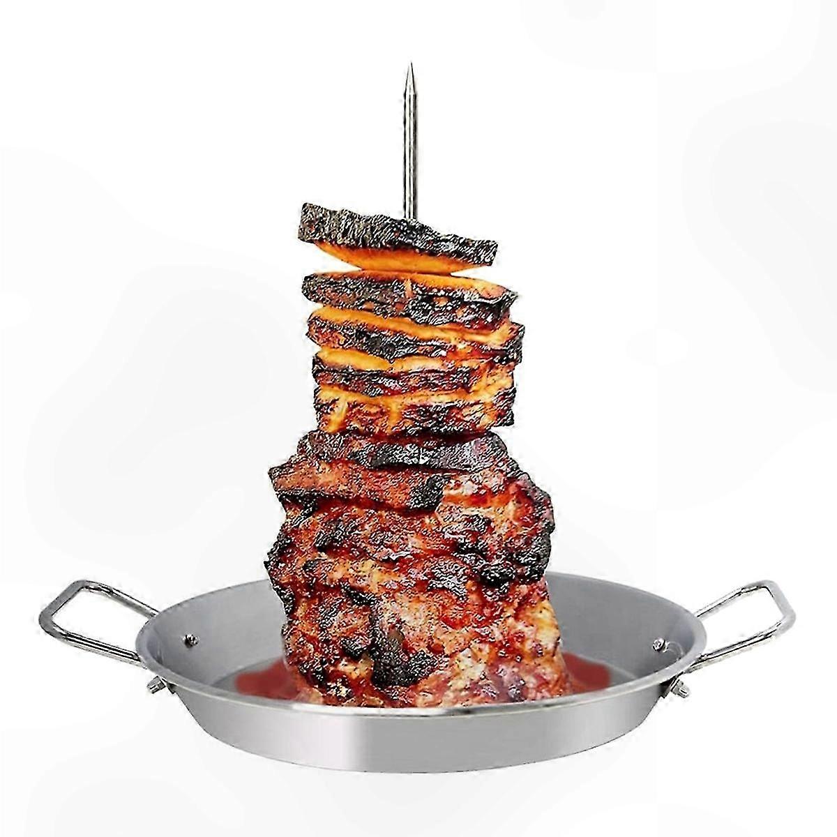 Vertical Rotisserie Skewer for Even Cooking of Tacos, Shawarma, and Kebabs