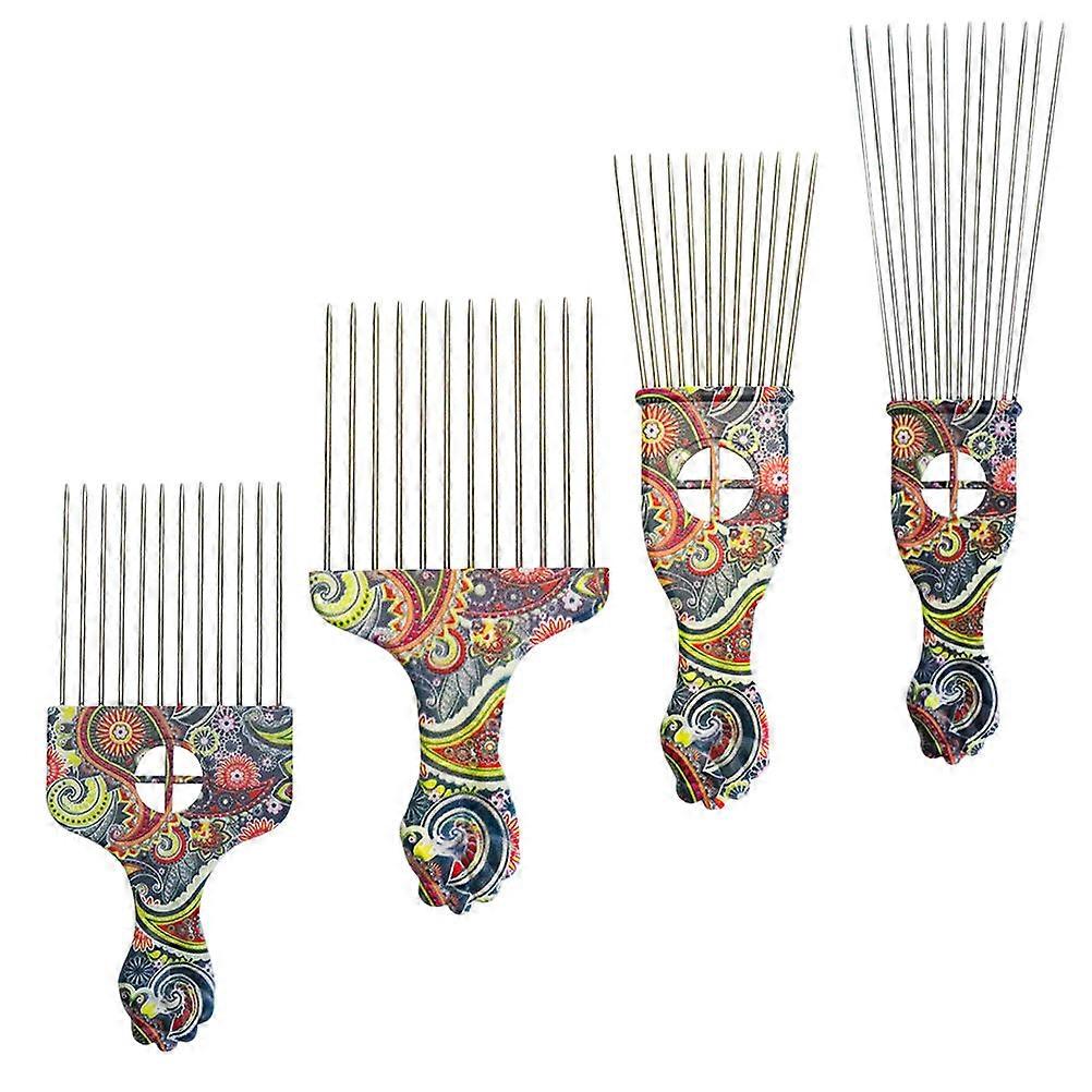 Detangling Combs Retro Pattern Steel Needle Hair Pick Comb for Hair Use 4Pcs
