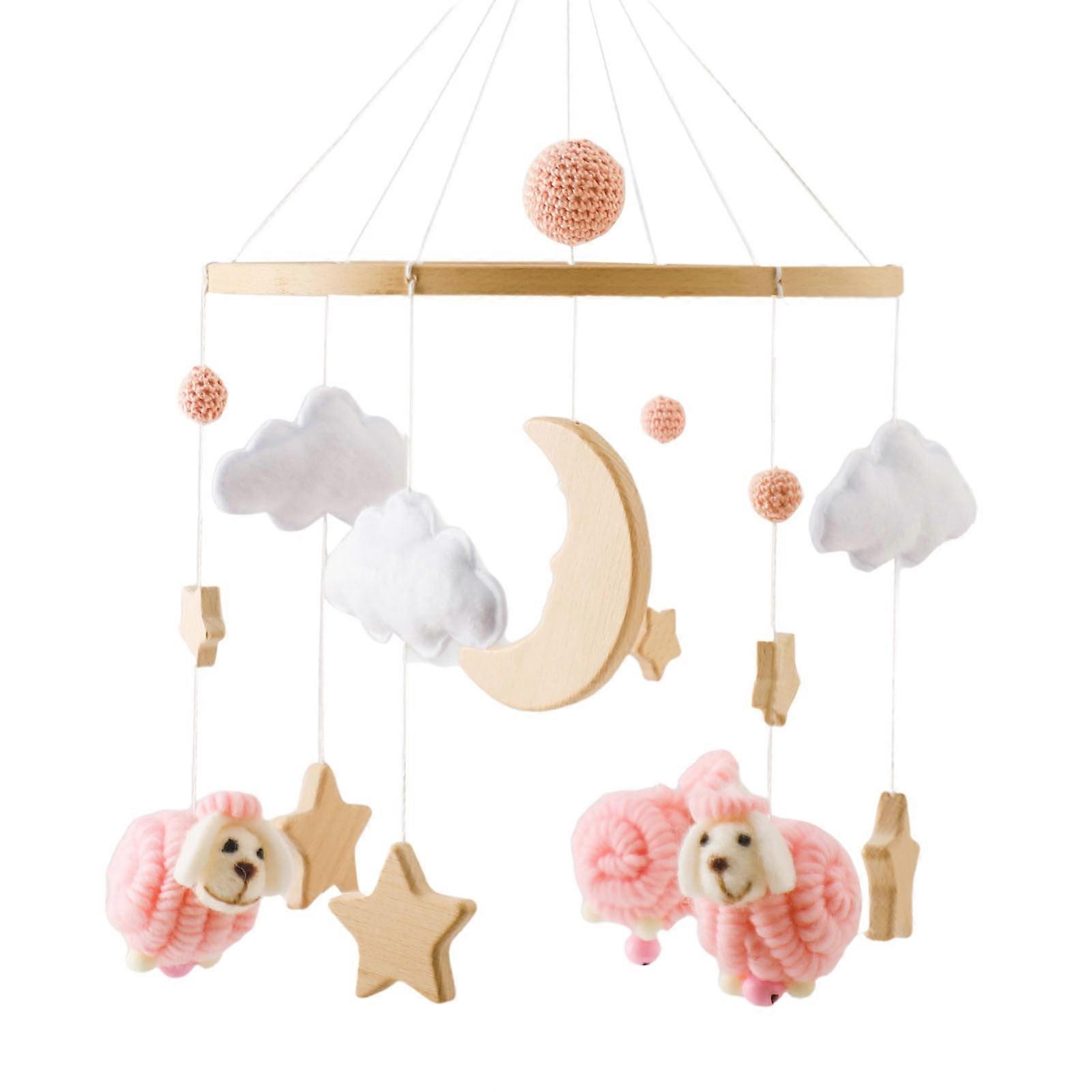 Zhouqiannn Baby Crib Mobile for Boys Girls, Boho Nursery Mobile with Clouds Moon, Wooden Wind Chime, Compatible with Crib Ceiling Decor