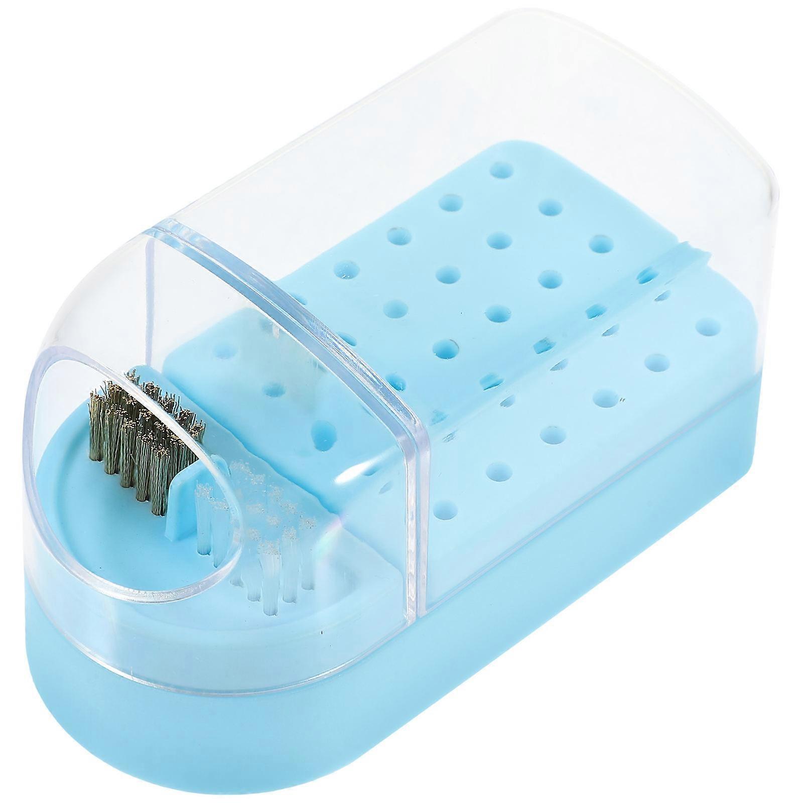 Nail Grinding Head Holder for Manicure Storage 2Pcs Blue Plastic Case