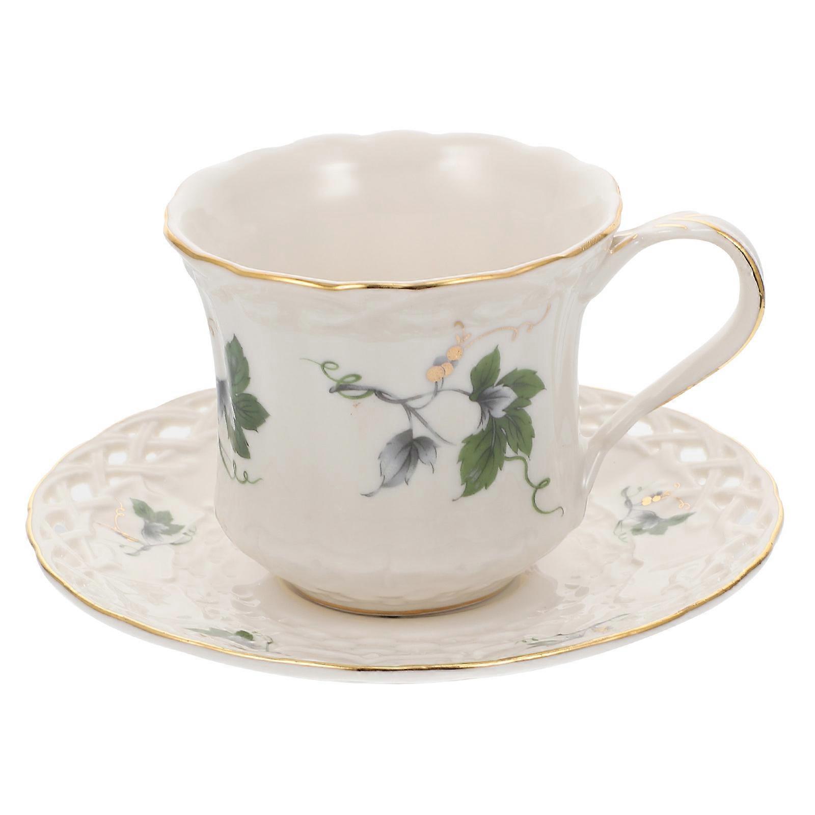 Ceramic Coffee Cup Set Coffee Cup for Drinking 2Sets White Retro Style