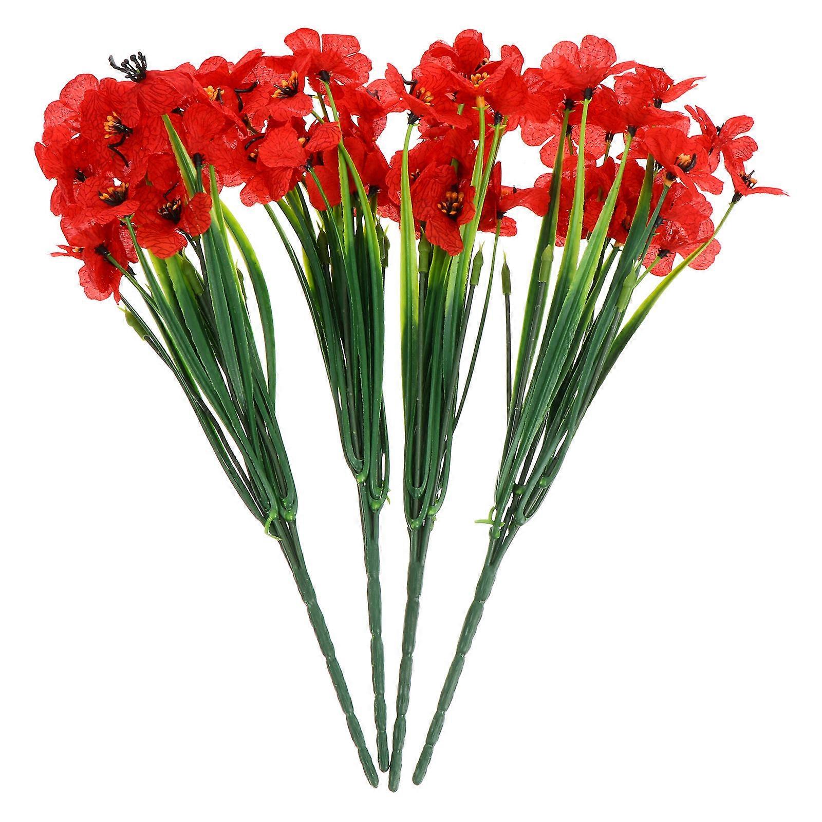 Artificial Flowers For Decoration In Homes Offices And Stores 1 Set 4Pcs Red Plastic