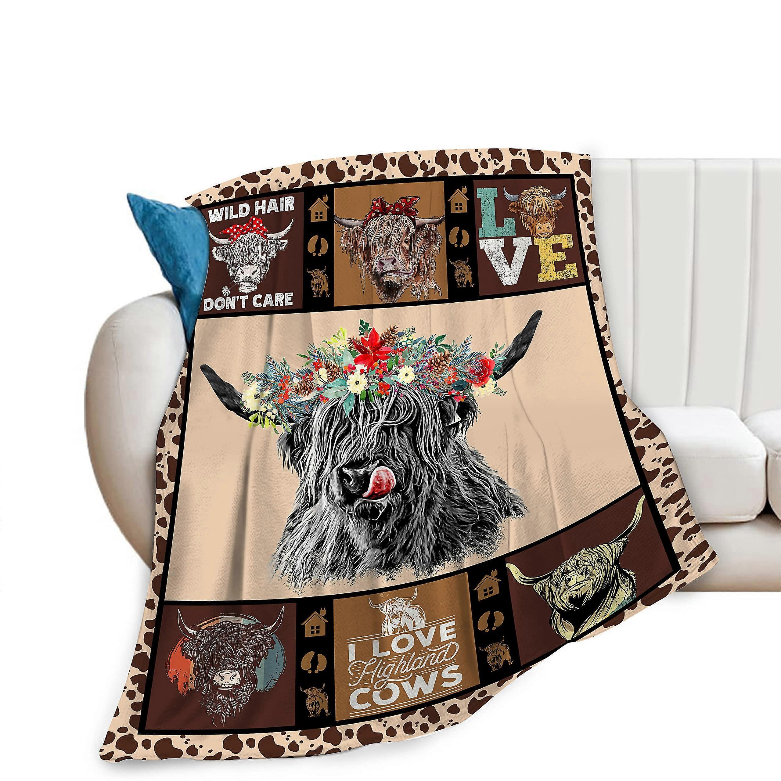 Highland Cow Throw Blanket Ultra Soft Plush Fleece 40x50 Inches Animal Print For Living Room Decor Couch Bed Dorm