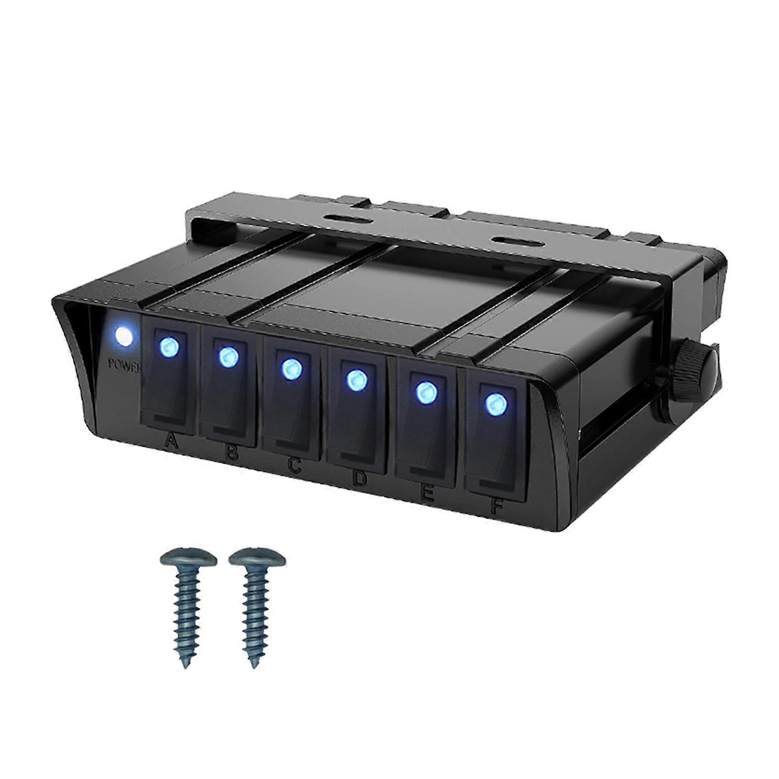 12V Switch Panel 6 Gang Control Inline Box ON-OFF Toggle Blue Light