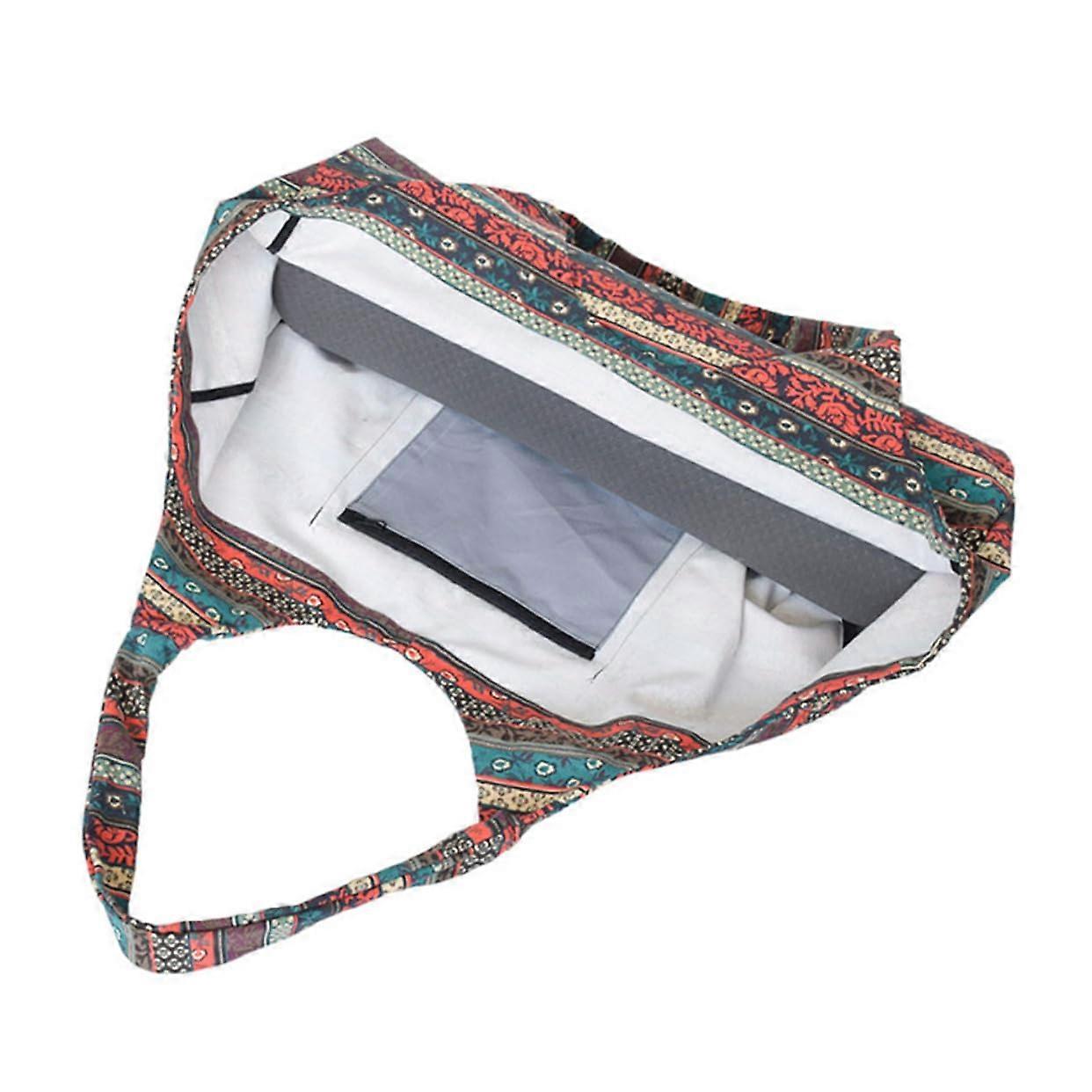 Yoga Mat Bag Ethnic Style, Large Capacity, Printed Canvas, Shoulder Strap, For Gym And Yoga Classes