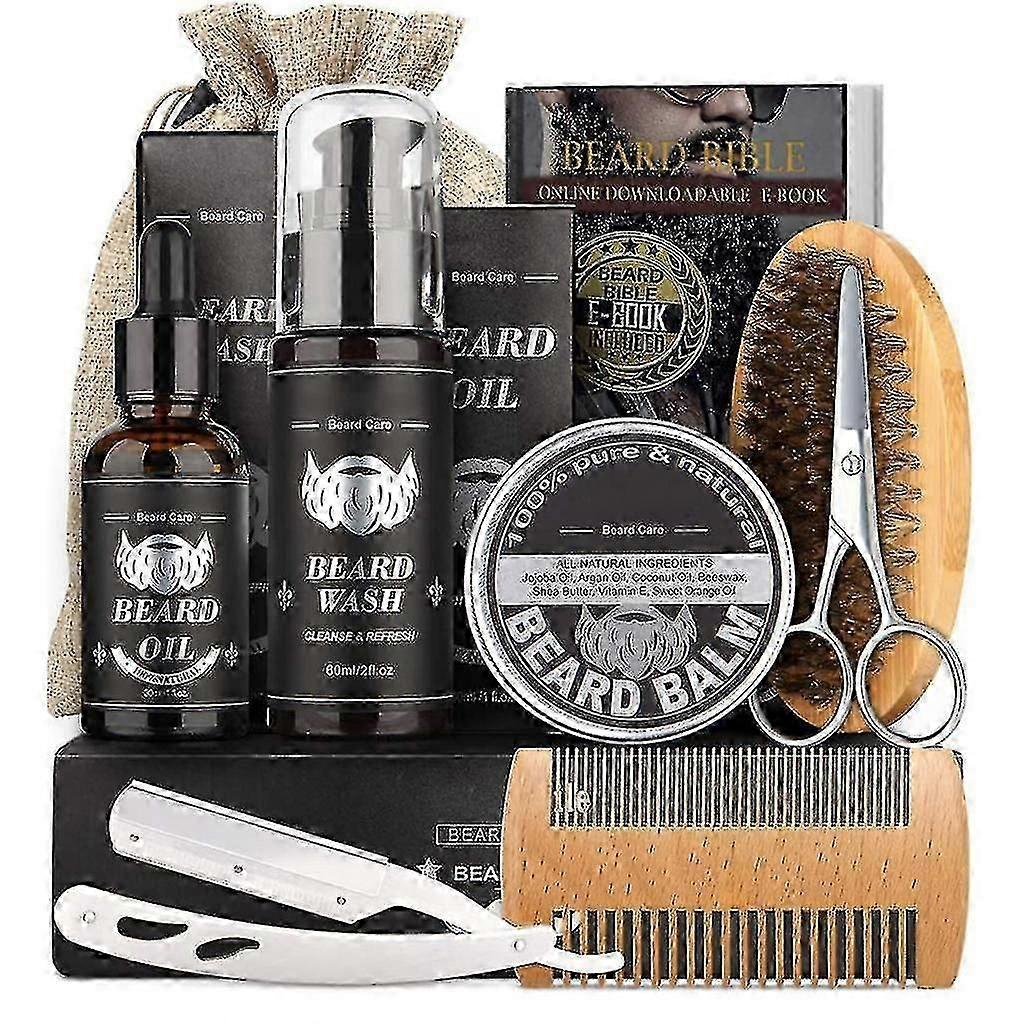 high-quality Beard Care Set Shampoo Beard Wash Beard Brush Beard Comb Scissors Accessories