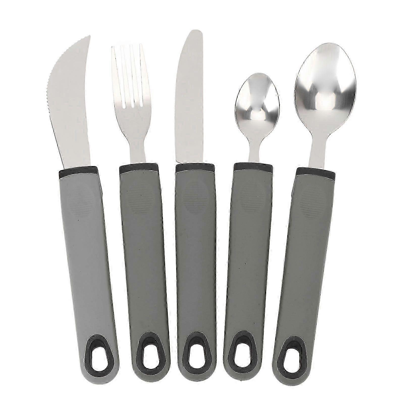 5pcs Adaptive Cutlery Set Anti Shake Adaptive Utensils Set Adaptive Flatware Set with Nonslip Handle for Elderly Grey
