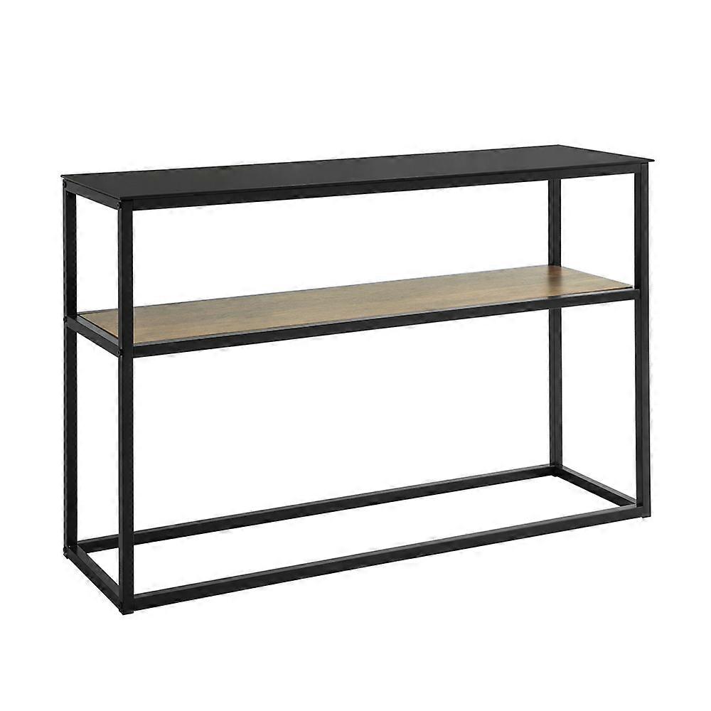 SoBuy FSB43-SCH,2-Tier Console Table with Black Glass Top 110 cm Long Compact Display Sofa Table for Living Room,Entryway with Metal Frame and Shelf 