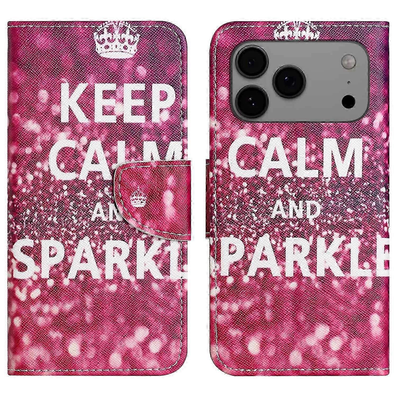 2025 For iPhone 17 Pro Case Pattern Printing Cross Texture Leather Phone Cover - Keep Calm and Sparkle