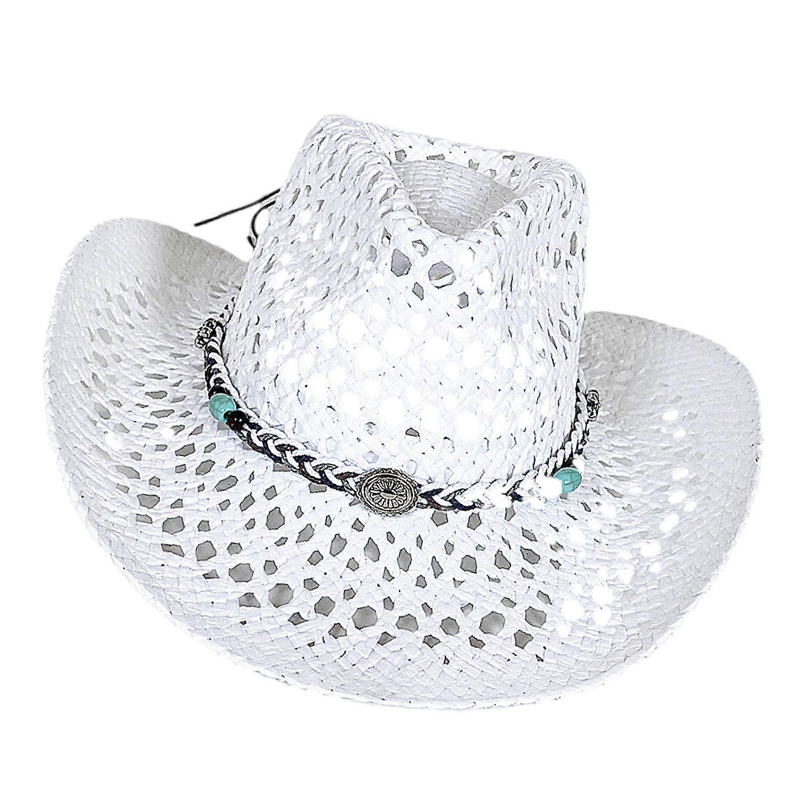 Hengittävä paperi olki cowboy-hatut leveälierinen rantahattu harjakattoinen kudonta muotoilu kesäinen rantahattu ulkokäyttöön valkoinen
