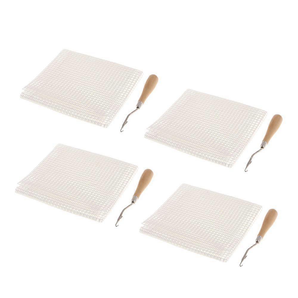 8pcs White Blank Canvas Mesh And Bentwood Handle Latch Hook Carpet Tapestry DIY Tool