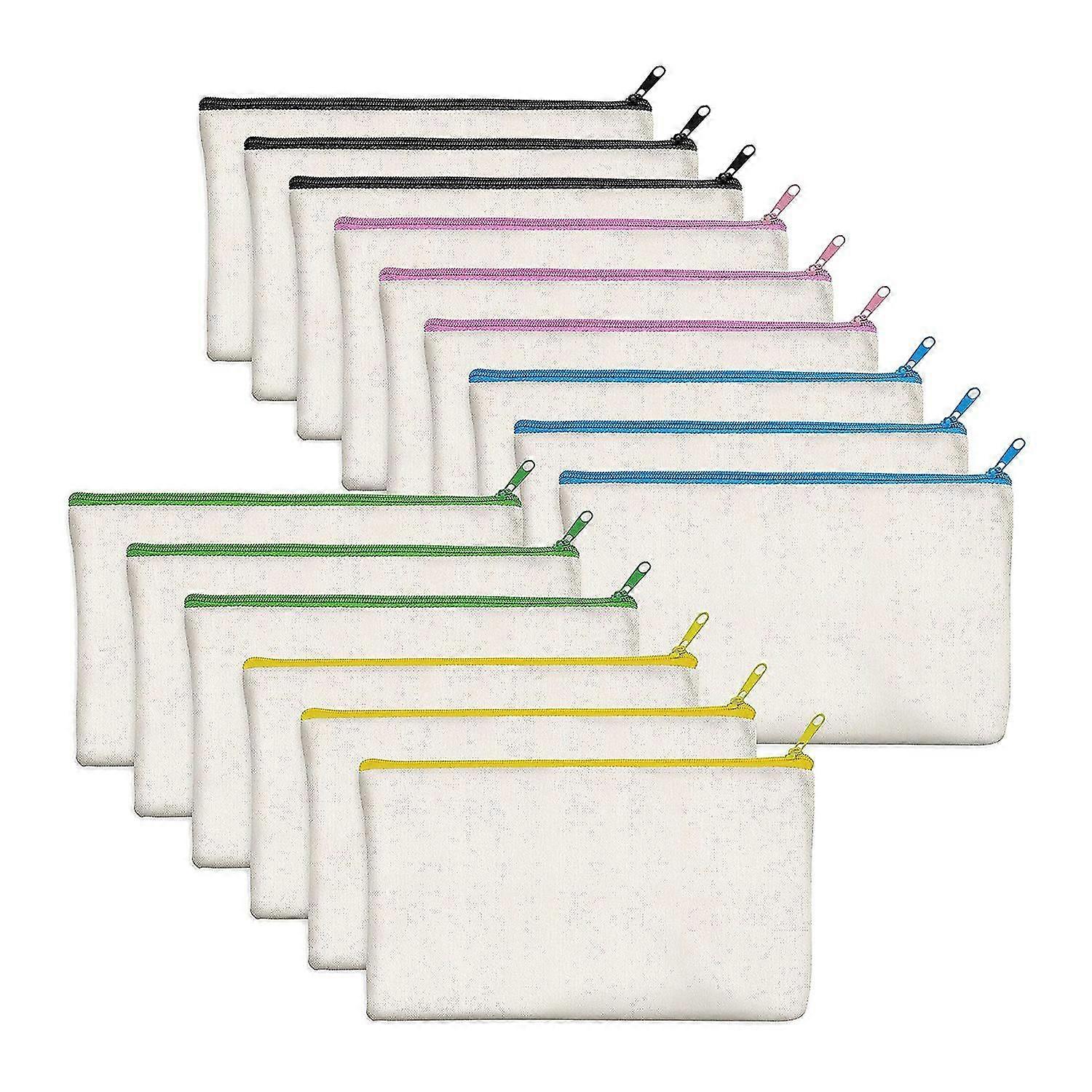 15パックブランクコットンキャンバスDIYクラフトジッパーバッグポーチペンシルケースメイクアップ化粧品トイレタリー(haoyi