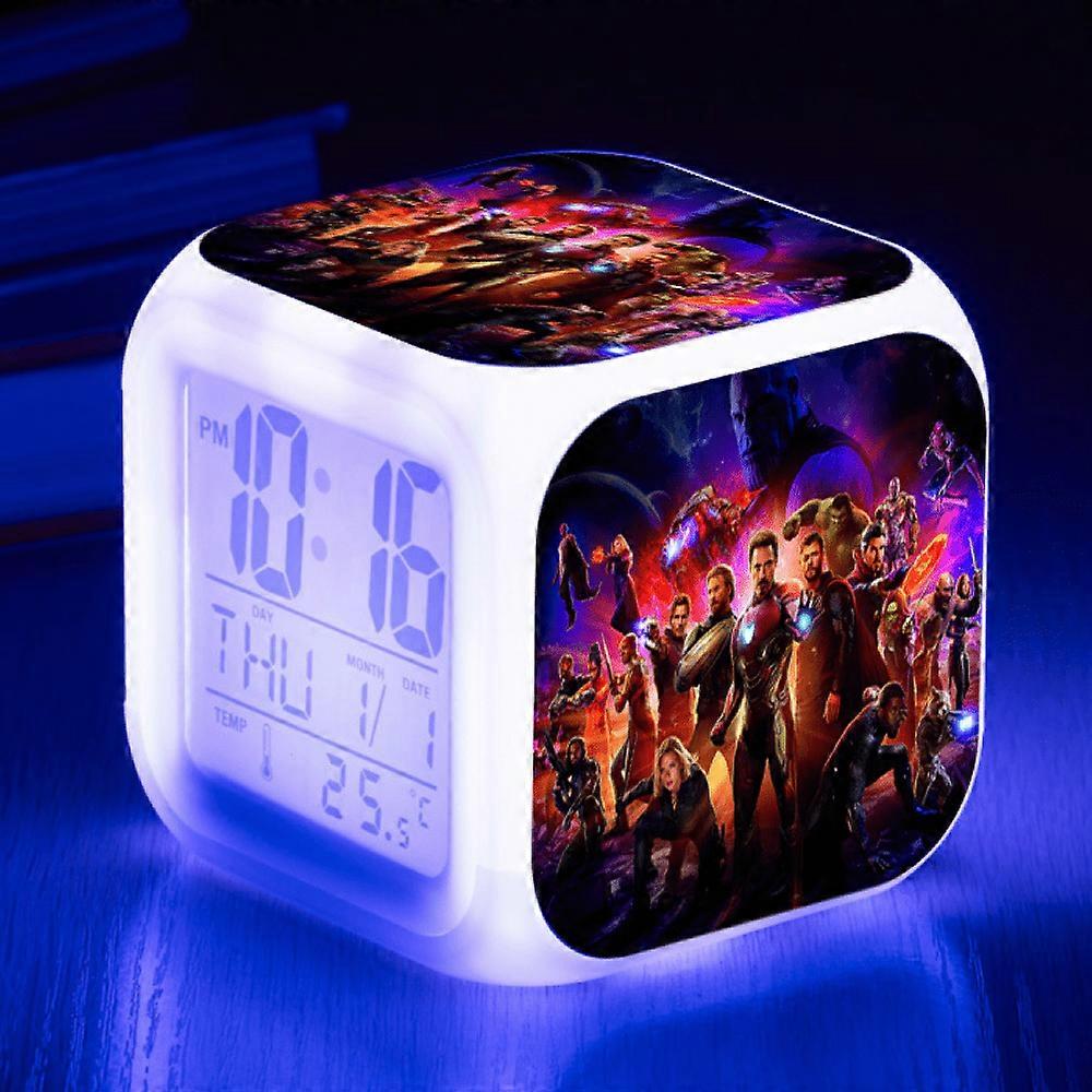 HANNTAOO Kids Digital Alarm Clock with Avengers Pattern, 7 Color LED, Thermometer, Night Light - Compatible with HTNL#1167