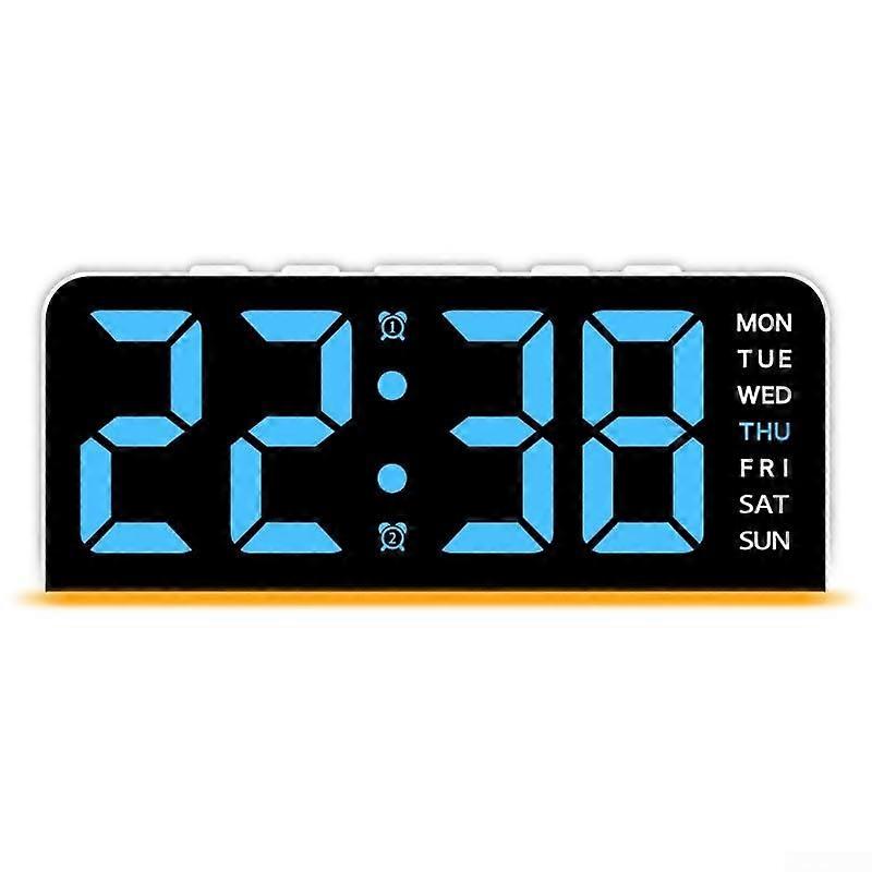LED Large Digital Clock With Ambient Atmosphere Light And Blue Backlit Display White Shell Home Office