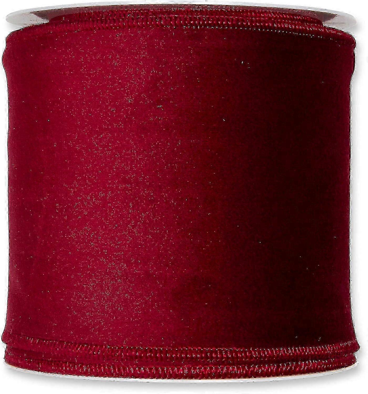 بورجوندي الأحمر عيد الميلاد المخملية النسيج الشريط 100 مم واسعة على لفة 8 م