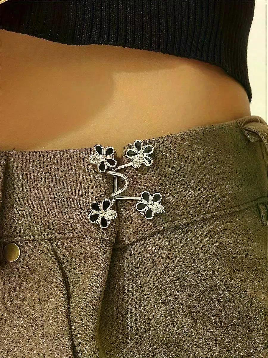2er-Pack Hosenbundverbinder mit Blumenschnalle – abnehmbare, nähfreie Knöpfe und Clips