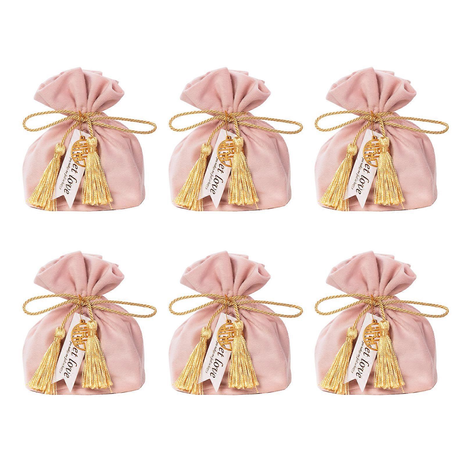 Elegant Velvety Candy Pouches Practical Drawstring Design Efficient Chinese Wedding Party Favors For Special Event  Pink