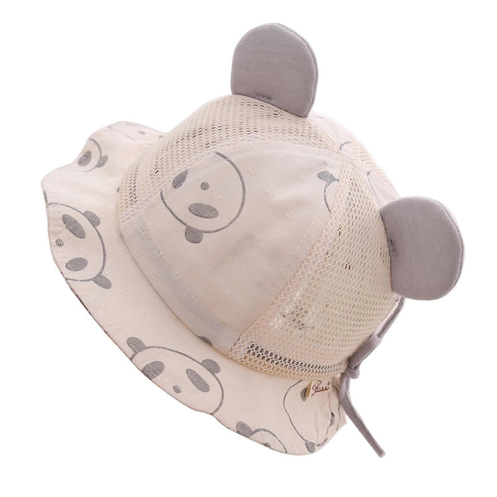 قبعة دلو للأطفال الكرتون مع آذان الباندا الجميلة ، قبعة الشمس للأطفال الصغار للتنفس قبعات الصياد مع حزام الذقن الرمادي