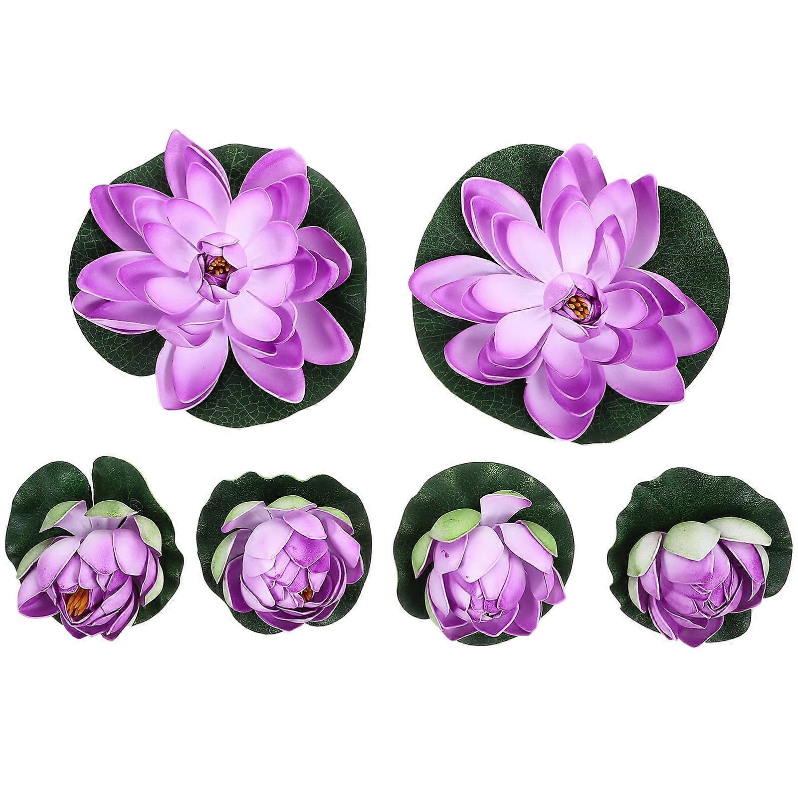 6 Pcs Artificial Floating Lotus Flower with Water Lily Pad for Decoration