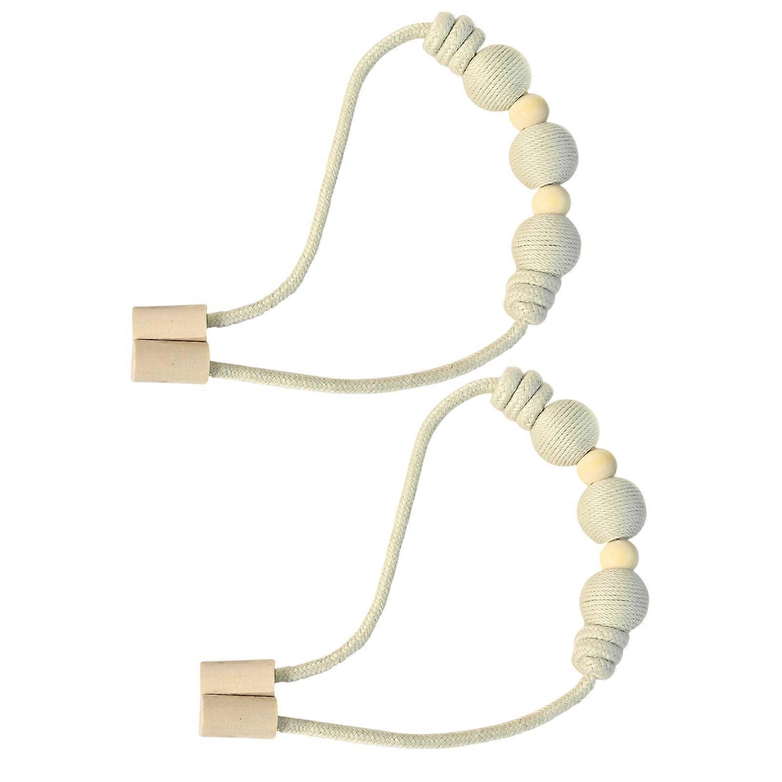 Minimalists Wood Beads Magnetic Curtain Fasteners Tiebacks with Woven Rope Pack of 2 Window Drapery Holdbacks Clips Multicolor
