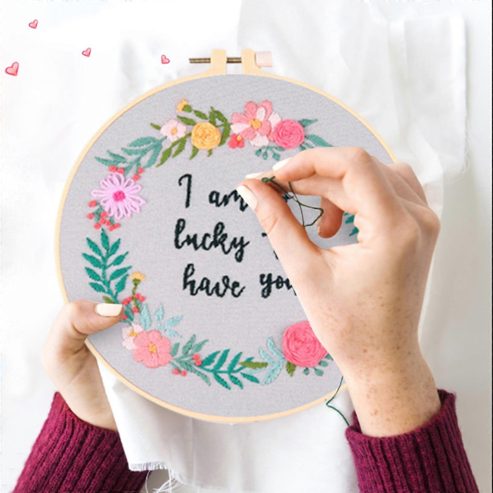 WinysinEmbroidery Starters Kit For Beginners With Embroidery Cloth Embroidery Hoops Threads And Needles