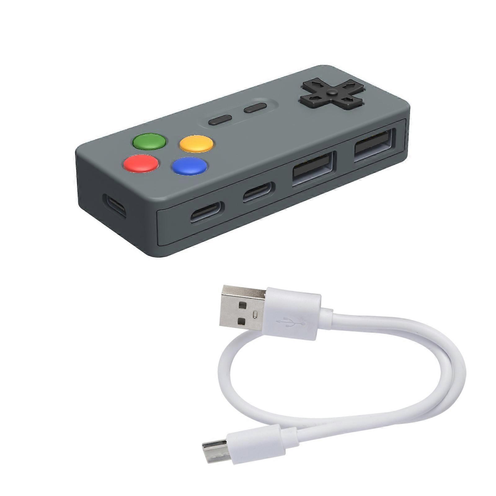 Game Controller Style USB2.0 to Two Type C and Two USB Hub for Desktop and Laptop Expansion Multicolor