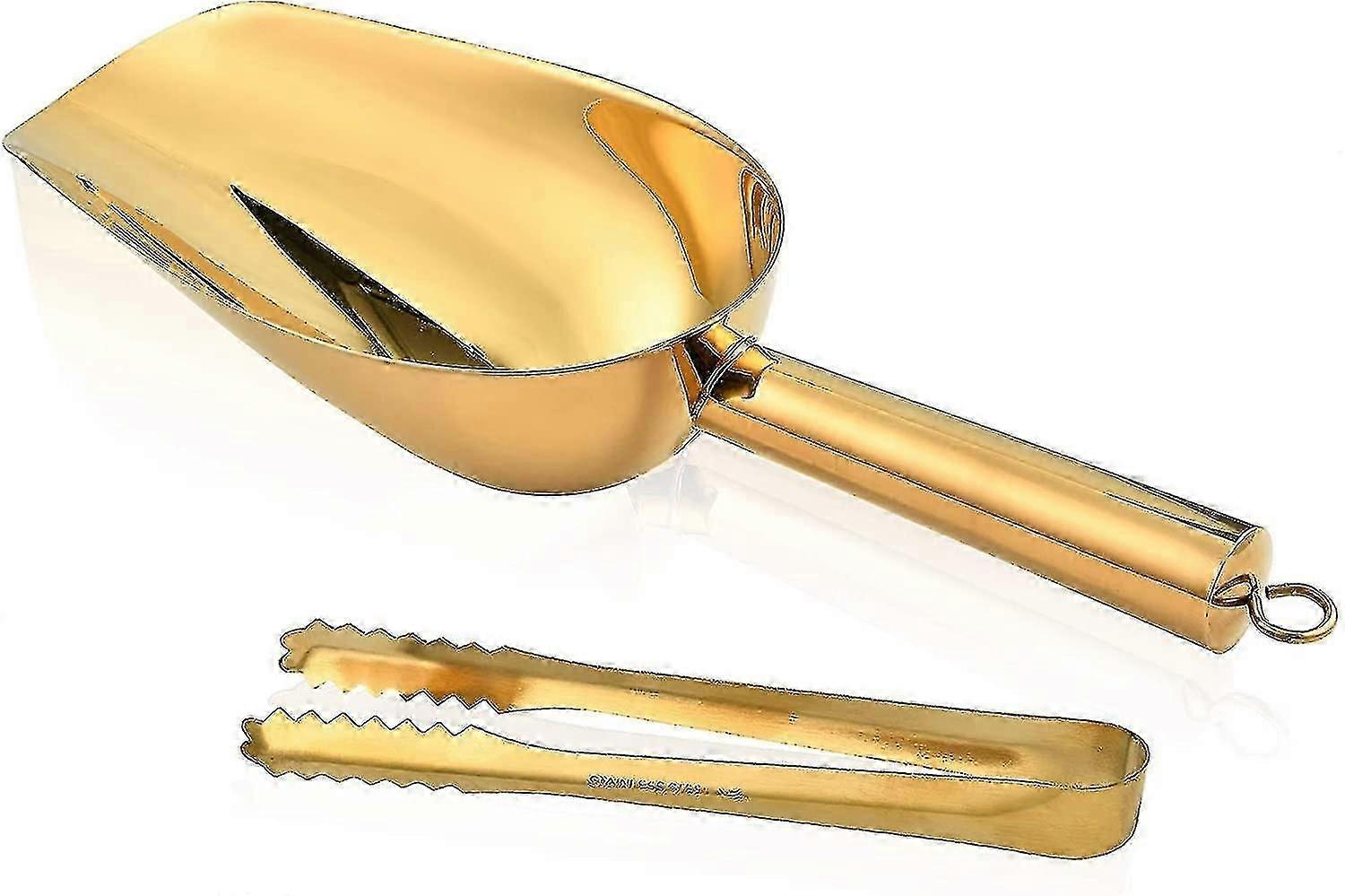 Stainless Steel Ice Scoop And Ice Tongs, Small Round Bottom Bar Ice Flour Utility Scoop & A