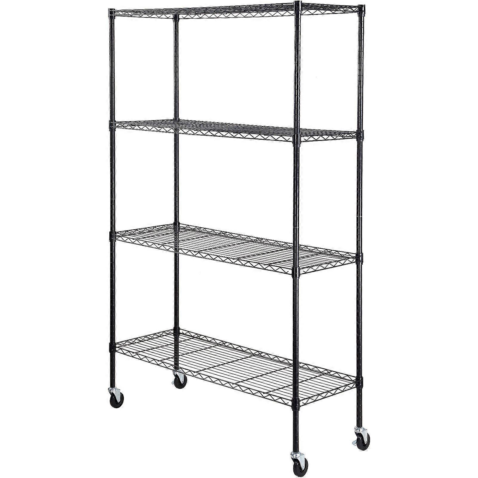 Storage Shelving Unit with Wheels, 4-Tier Adjustable, 700 lbs Capacity,Black, 47.2" L x 17.7" W x 74" H for Kitchen Pantry Basement