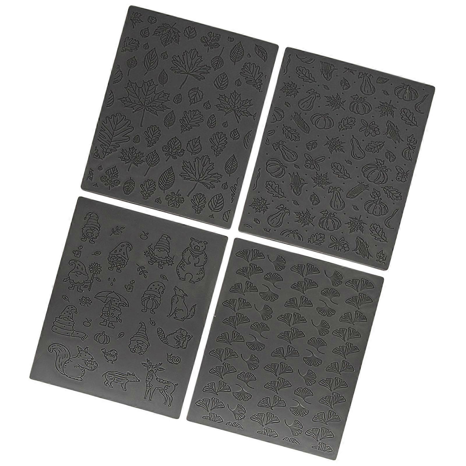 4Pcs Dwarf Reindeer Leaf Textured Embossing Sheets, Clay Texture Mat for Jewerly Making, Clay Earrings Embossing Tool Multicolor
