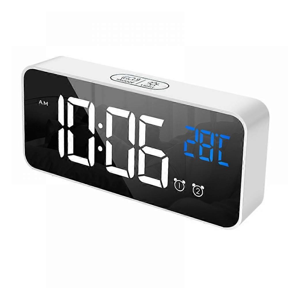 Prettyui LED Digital Alarm Clock, Dual Alarm, 4 Brightness&13 Ringtones, 12/24H, Built-in Sound Sensor, Temperature, Snooze, Portable for Bedroom,