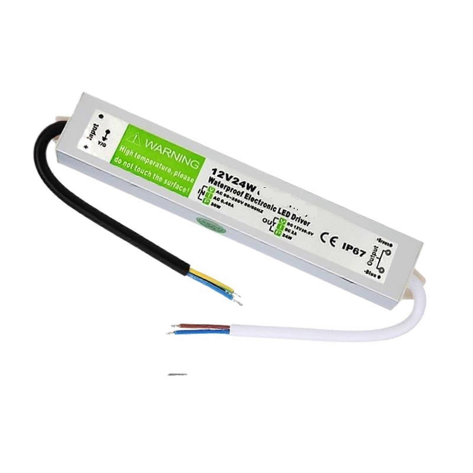 Lighting Transformer 90-250V AC to DC 12V 24W 2A LED Driver Adapter Waterproof Aluminum IP67 Switching Power Supply