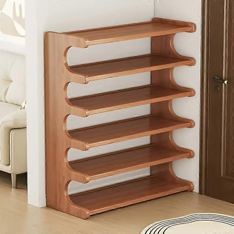 Wooden Shoe Rack 6Tier Stackable Storage Shelf with Deep Brown Finish for Shoes, Books, Plants