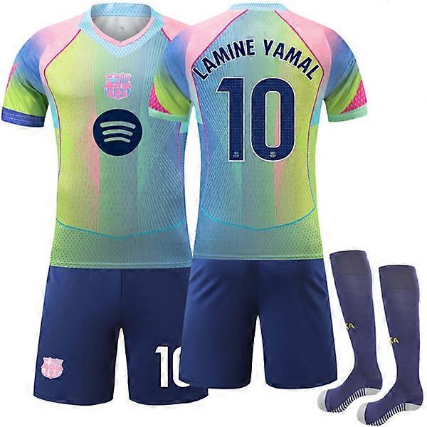 Maillot FC Barcelone Édition Spéciale Verte 25-26, N° 10, LAMINE YAMAL, Kit de Football Enfant Adulte avec Chaussettes N° 10 [JSR] N° 10 M