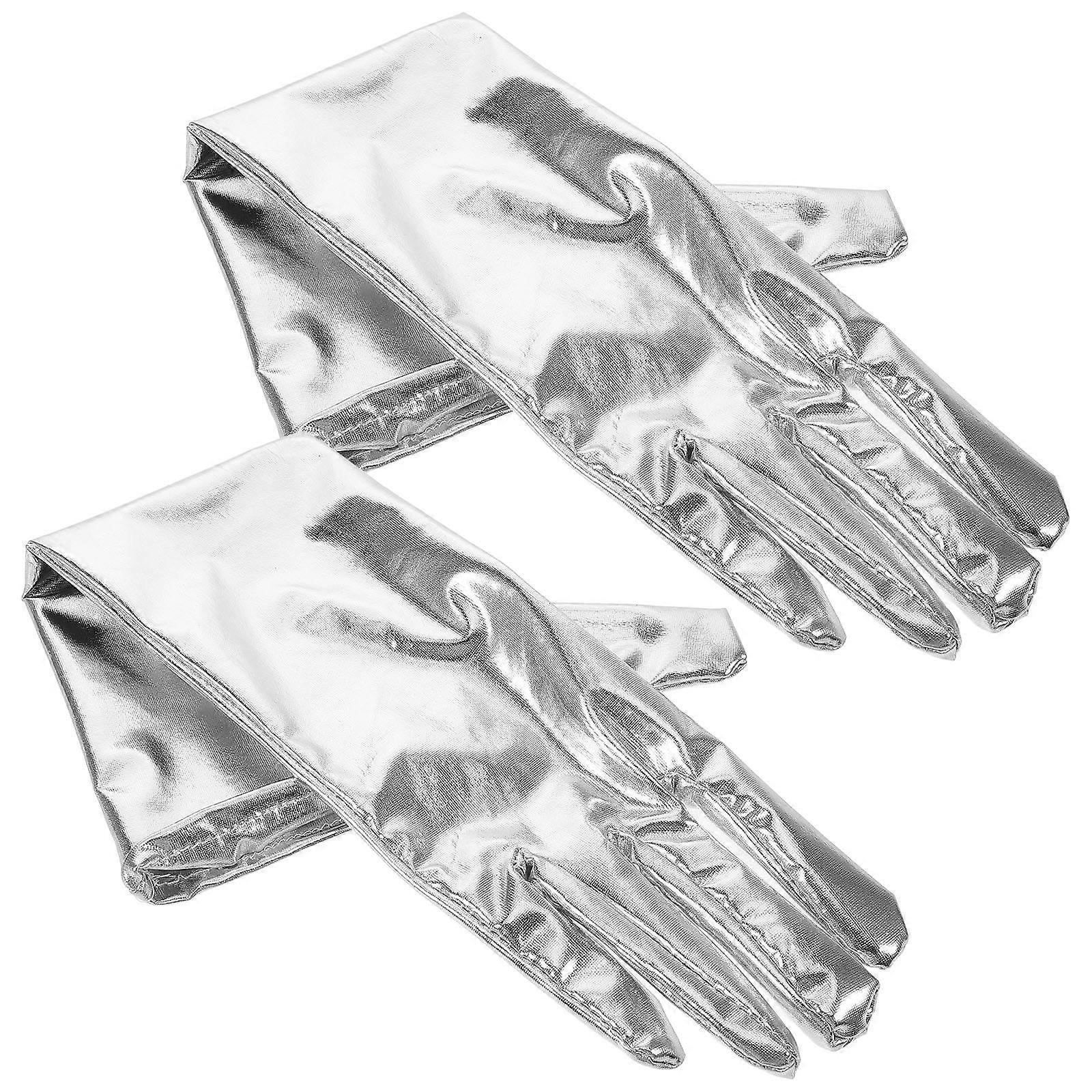 Long Opera Gloves Silver Patent for Party 1Pair Stretch Design