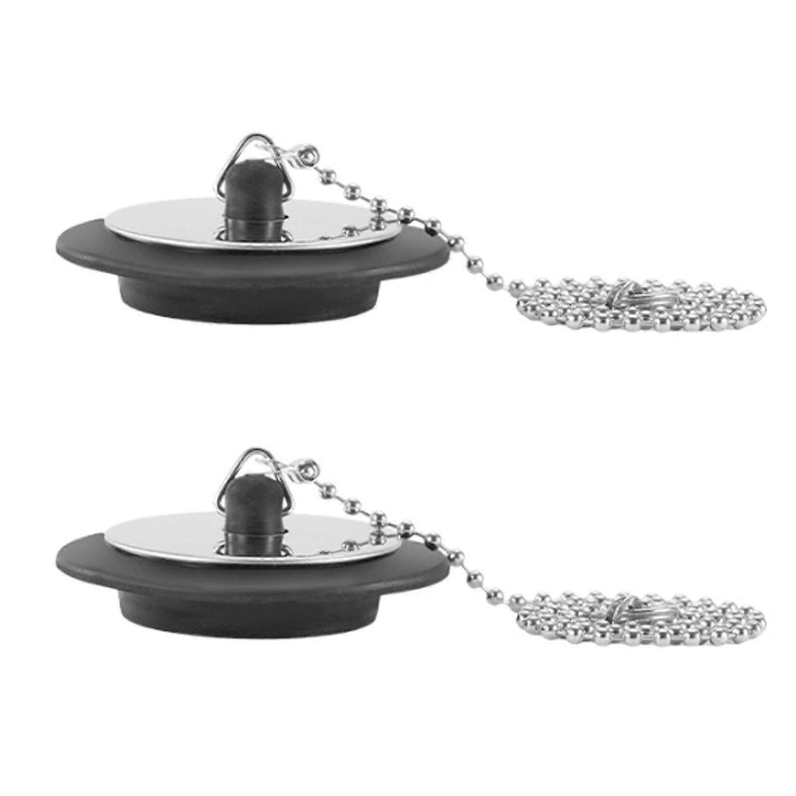 2 PCS Universal Bath Plug with Chain, Stainless Steel Sink Stopper with Leakproof Silicone Seal, RustProof Black and Silver