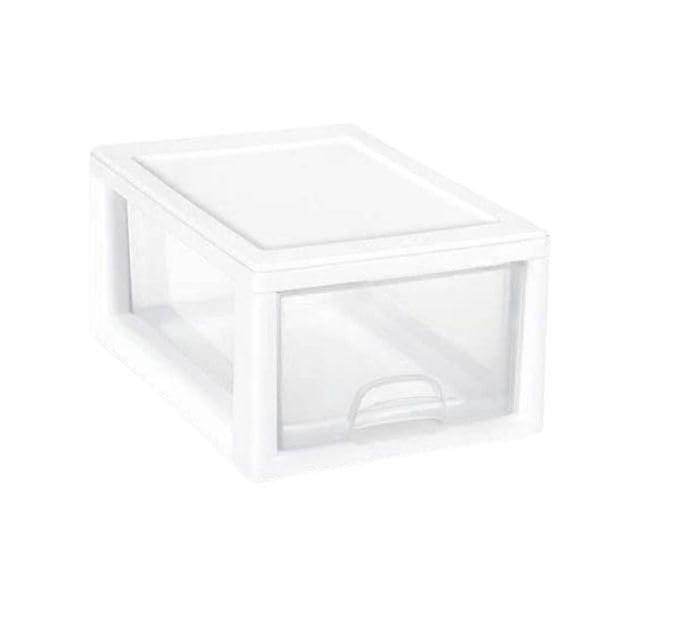 Plastic Storage Drawer with Clear Front Panel and White Frame for Tools and Crafts Organizer