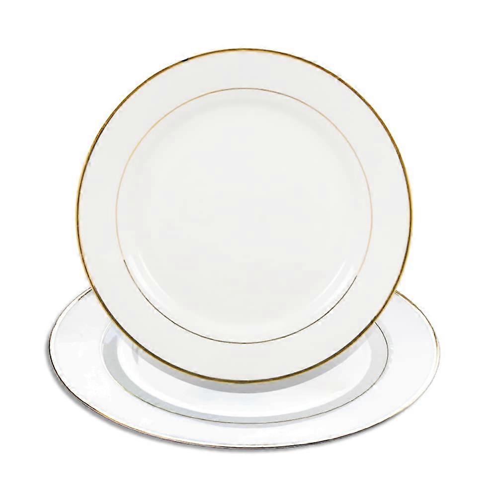 Set of 2 Gold Rim Porcelain Dinner Plates 8 Inch Microwave Safe with Foldable Display Stand