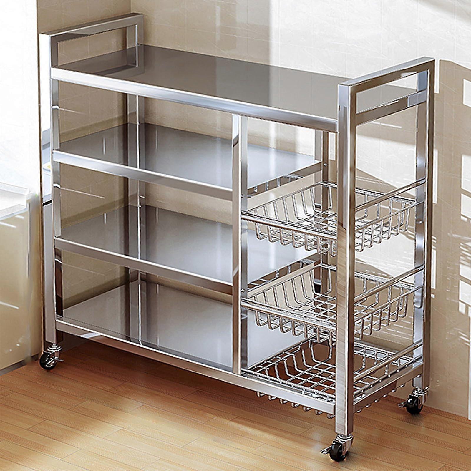 Kitchen Microwave Stand with Wheels, 4Tier Adjustable Shelves, Removable Basket, 150kg Capacity